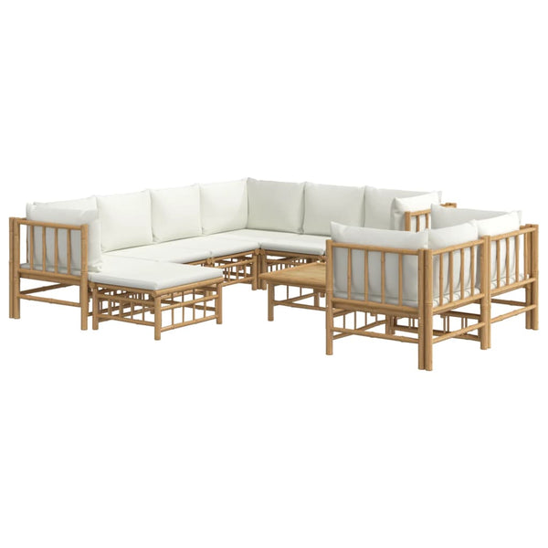 vidaXL 10-Piece Garden Lounge Set with Cream White Cushions Bamboo
