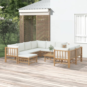vidaXL 10-Piece Garden Lounge Set with Cream White Cushions Bamboo