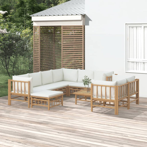 vidaXL 10-Piece Garden Lounge Set with Cream White Cushions Bamboo
