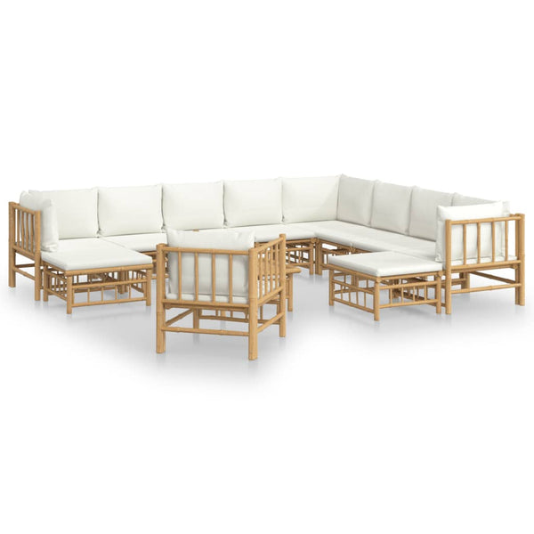 vidaXL 12-piece Garden Lounge Set with Cream White Cushions Bamboo