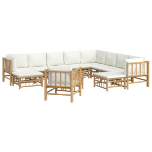 vidaXL 12-piece Garden Lounge Set with Cream White Cushions Bamboo