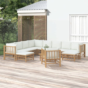 vidaXL 12-piece Garden Lounge Set with Cream White Cushions Bamboo