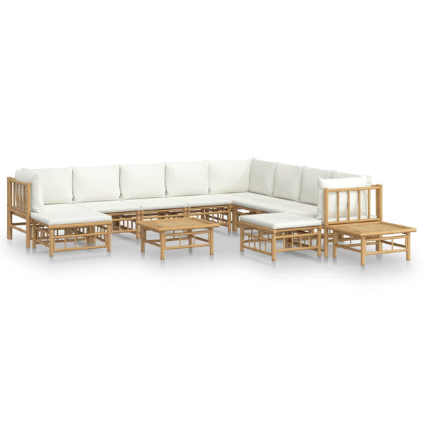 vidaXL 12-piece Garden Lounge Set with Cream White Cushions Bamboo