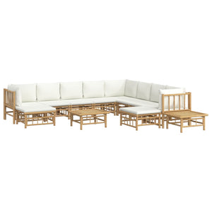 vidaXL 12-piece Garden Lounge Set with Cream White Cushions Bamboo
