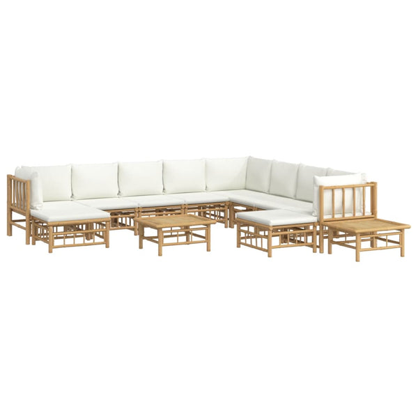 vidaXL 12-piece Garden Lounge Set with Cream White Cushions Bamboo
