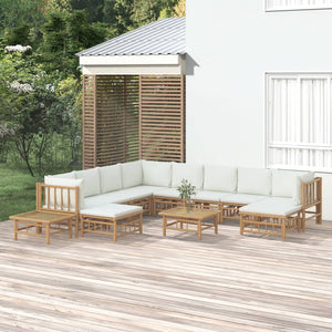 vidaXL 12-piece Garden Lounge Set with Cream White Cushions Bamboo