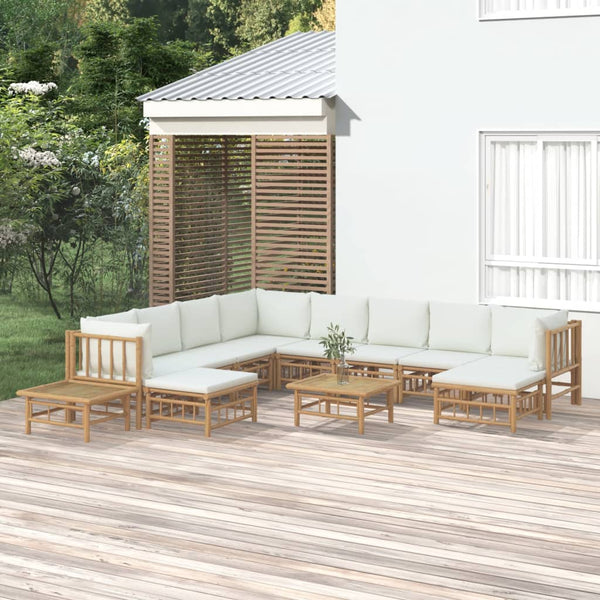 vidaXL 12-piece Garden Lounge Set with Cream White Cushions Bamboo