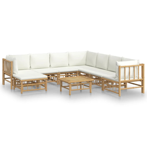 vidaXL 9-piece Garden Lounge Set with Cream White Cushions Bamboo