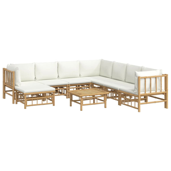 vidaXL 9-piece Garden Lounge Set with Cream White Cushions Bamboo