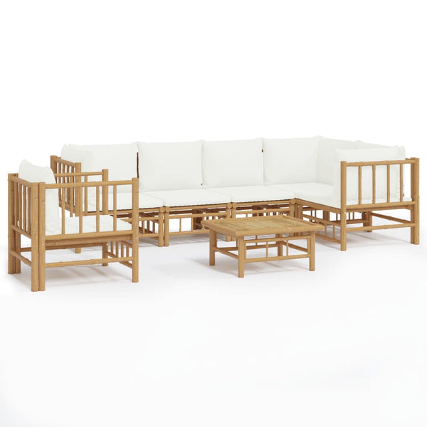 vidaXL 7-piece Garden Lounge Set with Cream White Cushions Bamboo