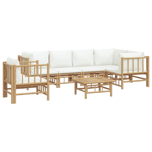 vidaXL 7-piece Garden Lounge Set with Cream White Cushions Bamboo