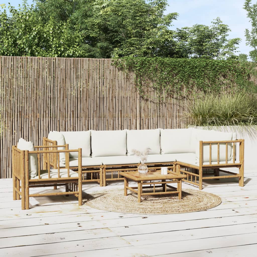 vidaXL 7-piece Garden Lounge Set with Cream White Cushions Bamboo