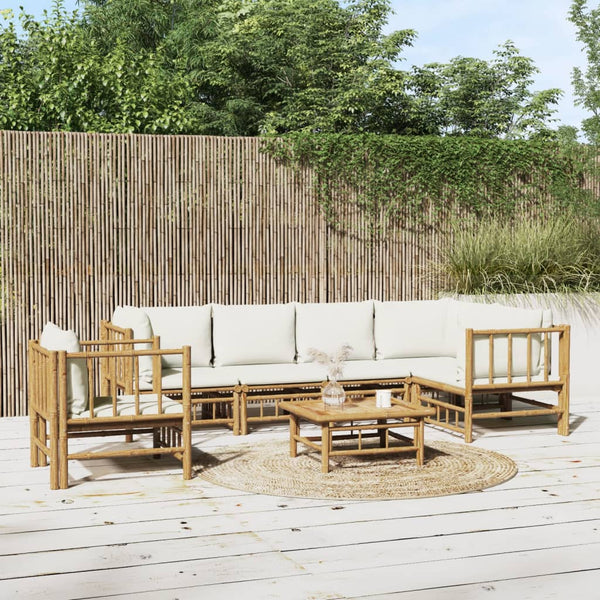 vidaXL 7-piece Garden Lounge Set with Cream White Cushions Bamboo