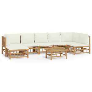 vidaXL 8-piece Garden Lounge Set with Cream White Cushions Bamboo