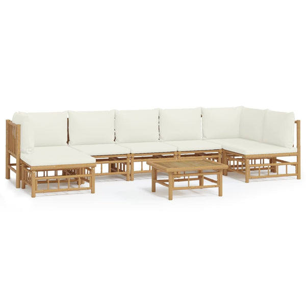 vidaXL 8-piece Garden Lounge Set with Cream White Cushions Bamboo