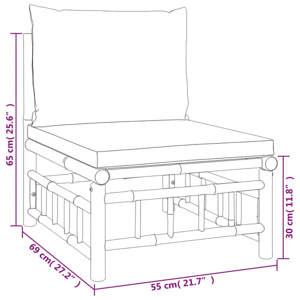 vidaXL 8-piece Garden Lounge Set with Cream White Cushions Bamboo