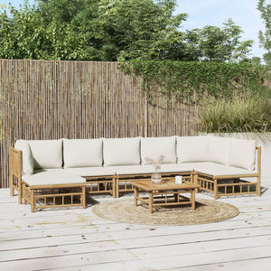 vidaXL 8-piece Garden Lounge Set with Cream White Cushions Bamboo