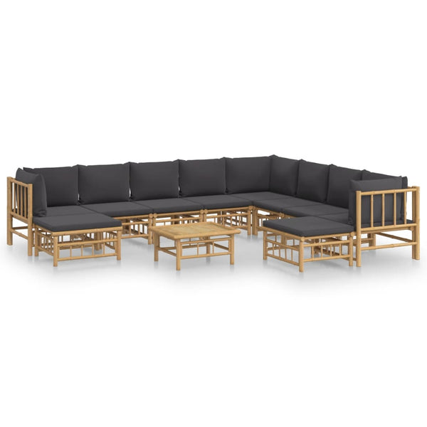 vidaXL 11-Piece Garden Lounge Set with Dark Grey Cushions Bamboo
