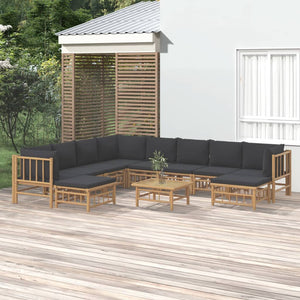 vidaXL 11-Piece Garden Lounge Set with Dark Grey Cushions Bamboo