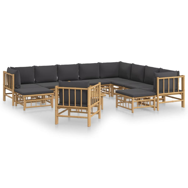 vidaXL 12-Piece Garden Lounge Set with Dark Grey Cushions Bamboo