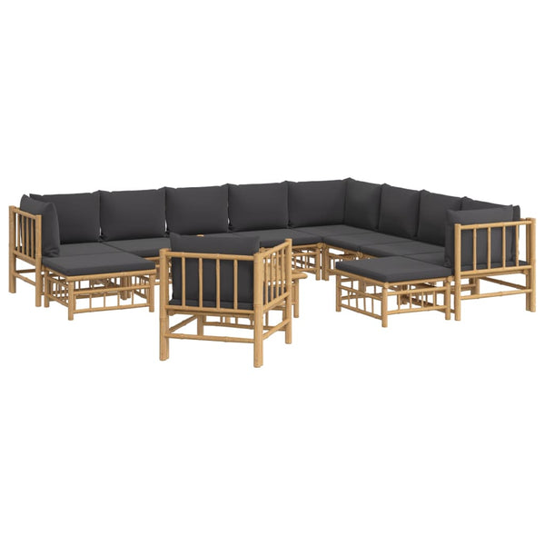 vidaXL 12-Piece Garden Lounge Set with Dark Grey Cushions Bamboo