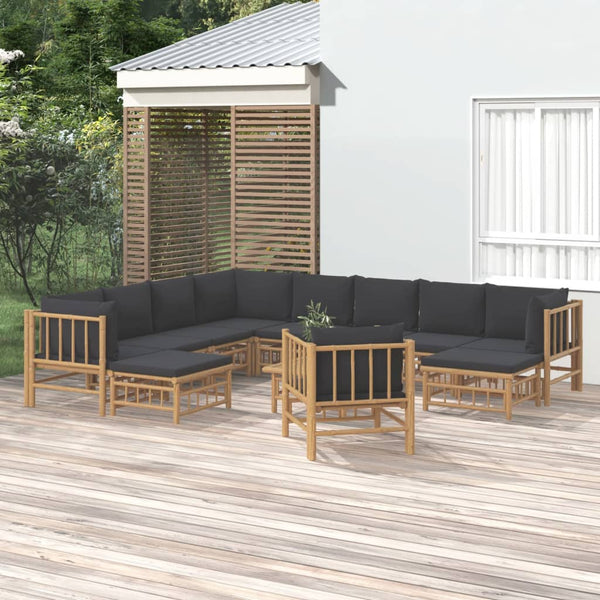 vidaXL 12-Piece Garden Lounge Set with Dark Grey Cushions Bamboo