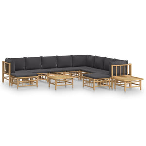vidaXL 12-Piece Garden Lounge Set with Dark Grey Cushions Bamboo
