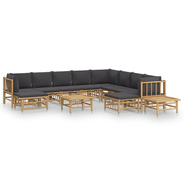 vidaXL 12-Piece Garden Lounge Set with Dark Grey Cushions Bamboo