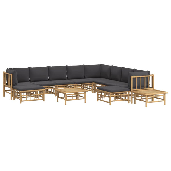 vidaXL 12-Piece Garden Lounge Set with Dark Grey Cushions Bamboo