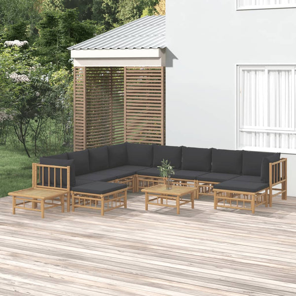vidaXL 12-Piece Garden Lounge Set with Dark Grey Cushions Bamboo
