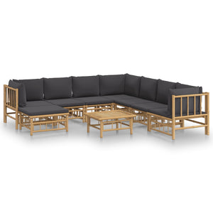 vidaXL 9-piece Garden Lounge Set with Dark Grey Cushions Bamboo