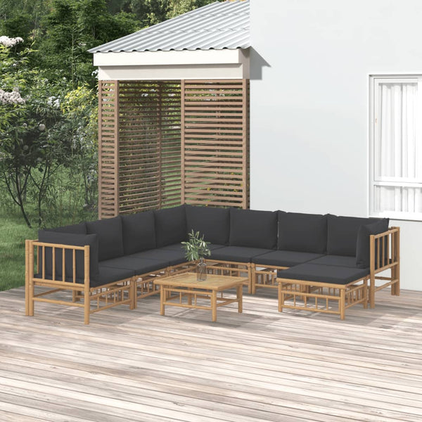 vidaXL 9-piece Garden Lounge Set with Dark Grey Cushions Bamboo