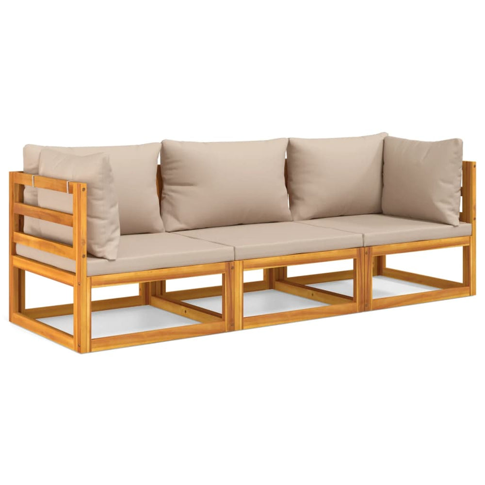 vidaXL 3-Piece Garden Lounge Set with Taupe Cushions Solid Wood