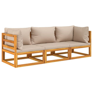 vidaXL 3-Piece Garden Lounge Set with Taupe Cushions Solid Wood