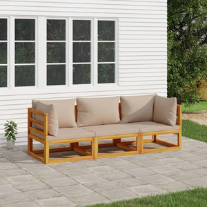 vidaXL 3-Piece Garden Lounge Set with Taupe Cushions Solid Wood