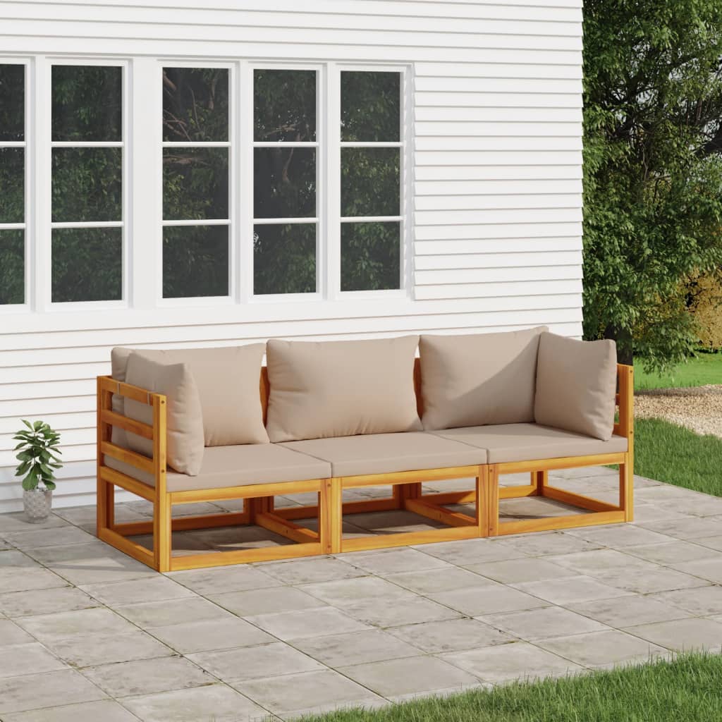 vidaXL 3-Piece Garden Lounge Set with Taupe Cushions Solid Wood