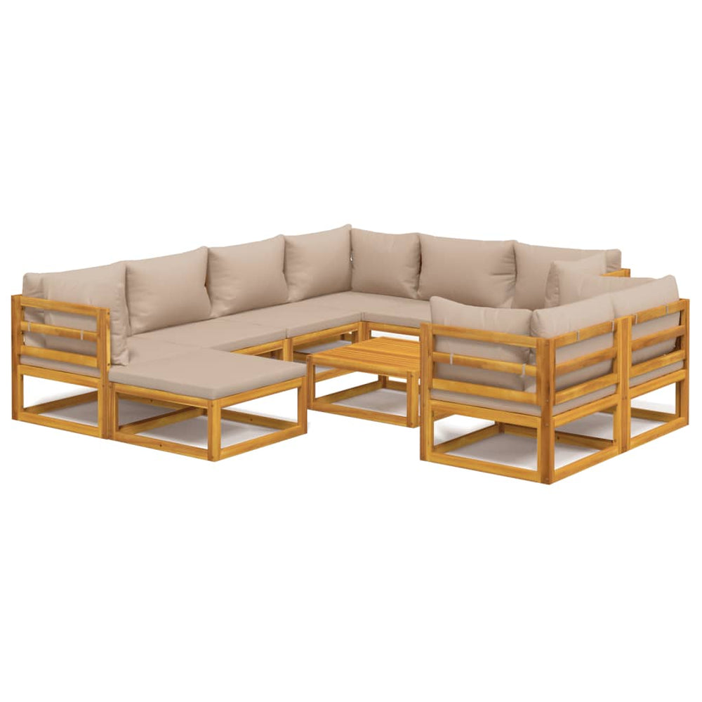 vidaXL 10-piece Solid Wood Garden Lounge Set with Taupe Cushions