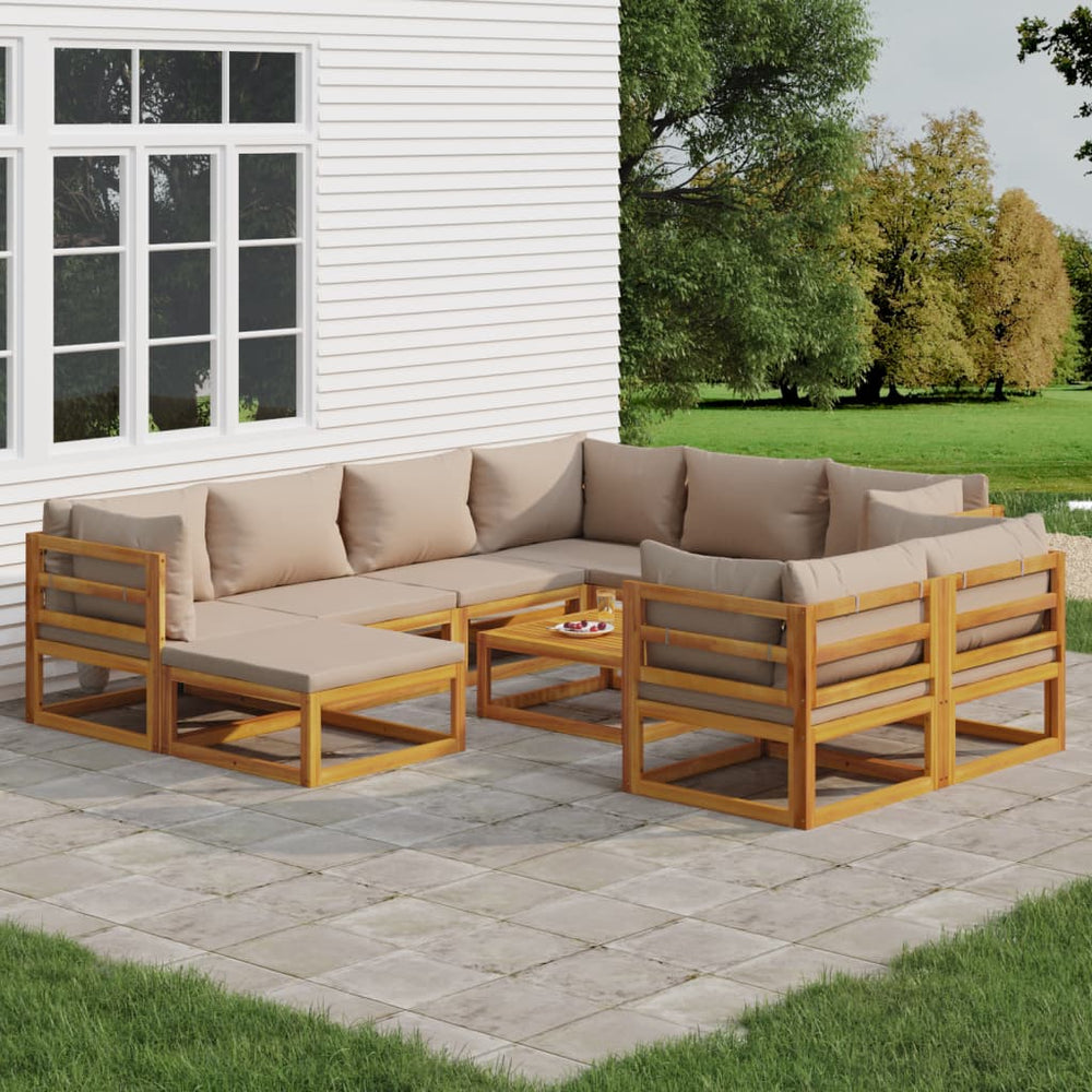 vidaXL 10-piece Solid Wood Garden Lounge Set with Taupe Cushions