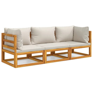 vidaXL 3-Piece Garden Lounge Set with Light Grey Cushions Solid Wood