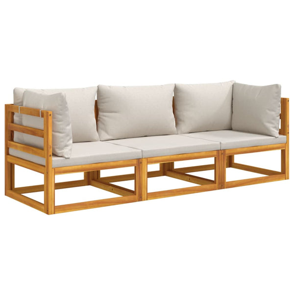 vidaXL 3-Piece Garden Lounge Set with Light Grey Cushions Solid Wood