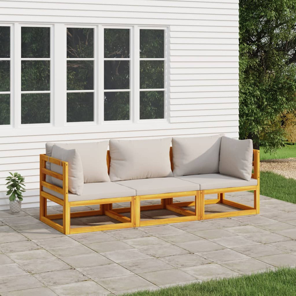 vidaXL 3-Piece Garden Lounge Set with Light Grey Cushions Solid Wood