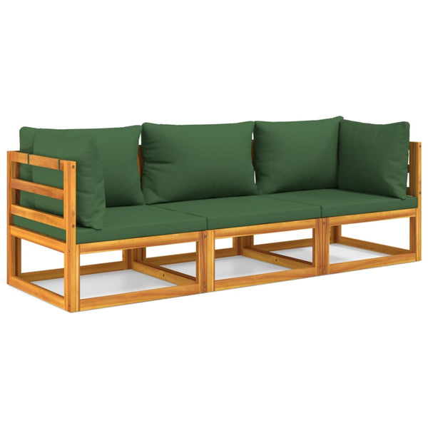 vidaXL 3-Piece Outdoor Lounge Set with Green Cushions Solid Wood