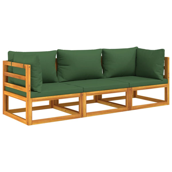 vidaXL 3-Piece Outdoor Lounge Set with Green Cushions Solid Wood