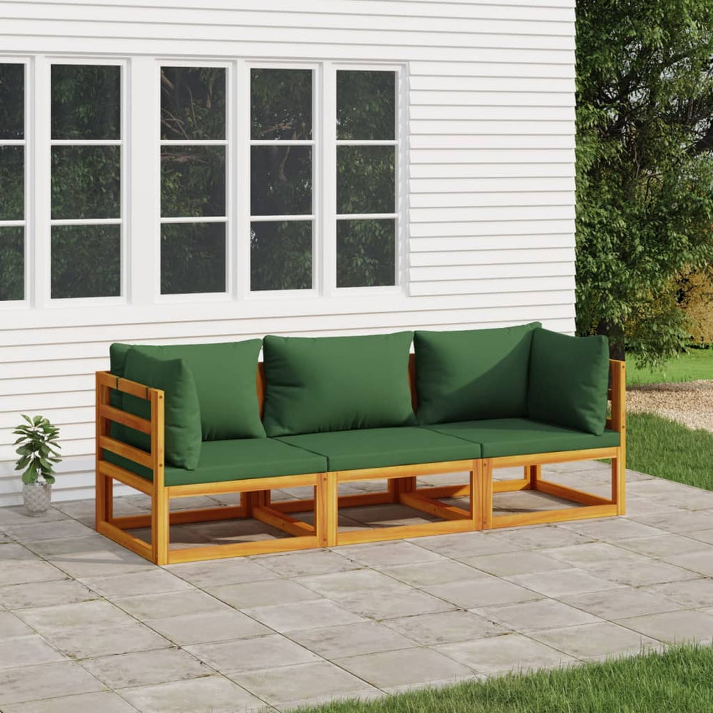 vidaXL 3-Piece Outdoor Lounge Set with Green Cushions Solid Wood