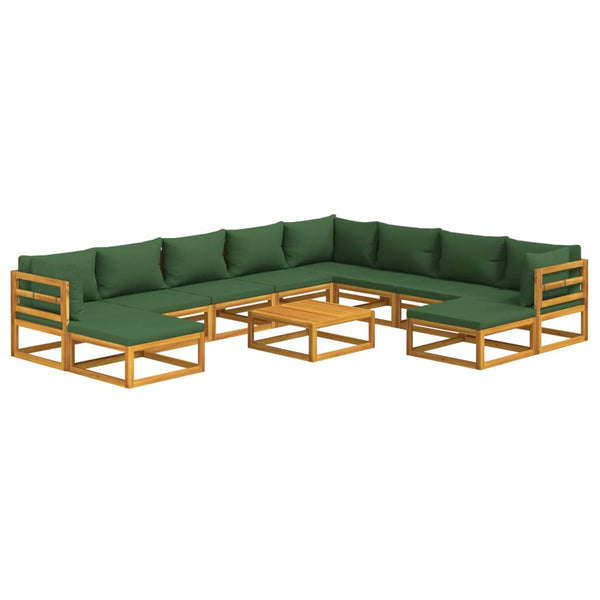 vidaXL 11-Piece Garden Lounge Set with Green Cushions Solid Wood