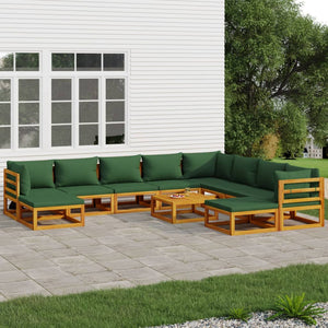 vidaXL 11-Piece Garden Lounge Set with Green Cushions Solid Wood
