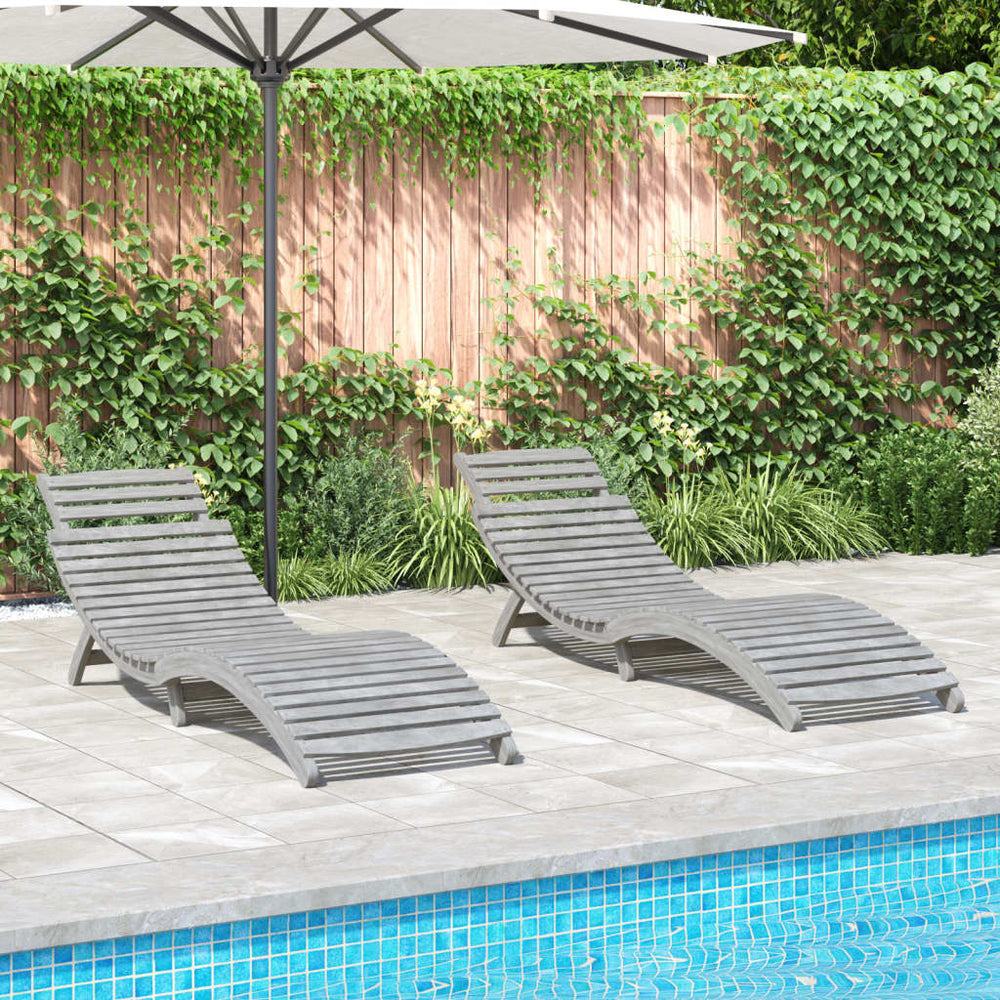 vidaXL Sun Loungers 2 pcs Grey 184x55x64 cm Solid Acacia Wood
