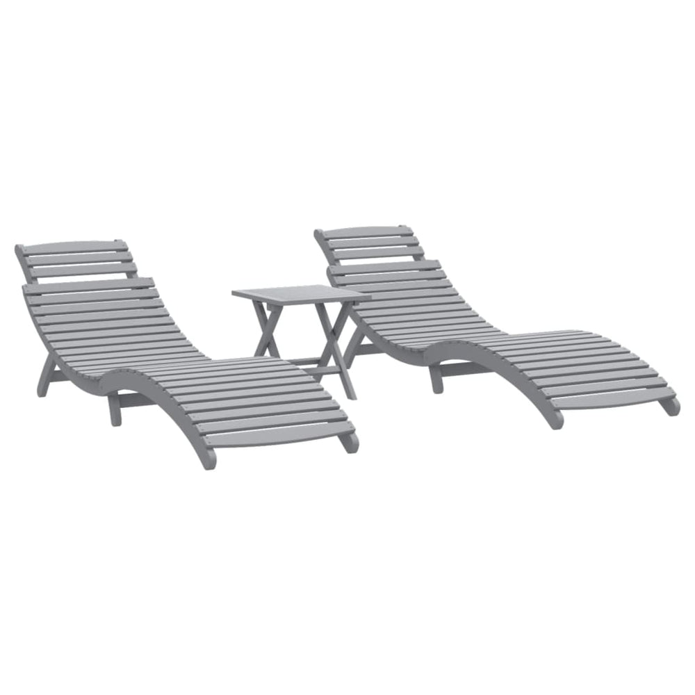 vidaXL Sun Loungers 2 pcs with Table Grey Solid Acacia Wood