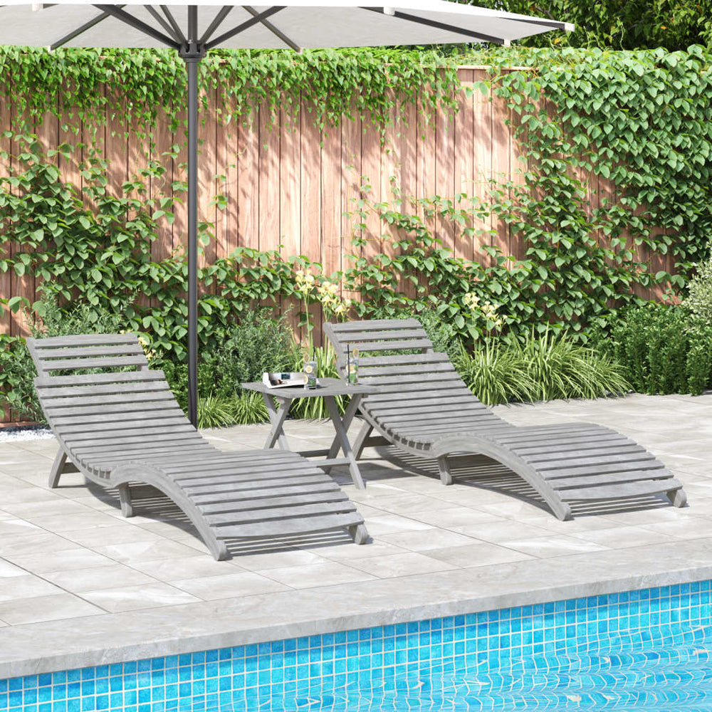 vidaXL Sun Loungers 2 pcs with Table Grey Solid Acacia Wood