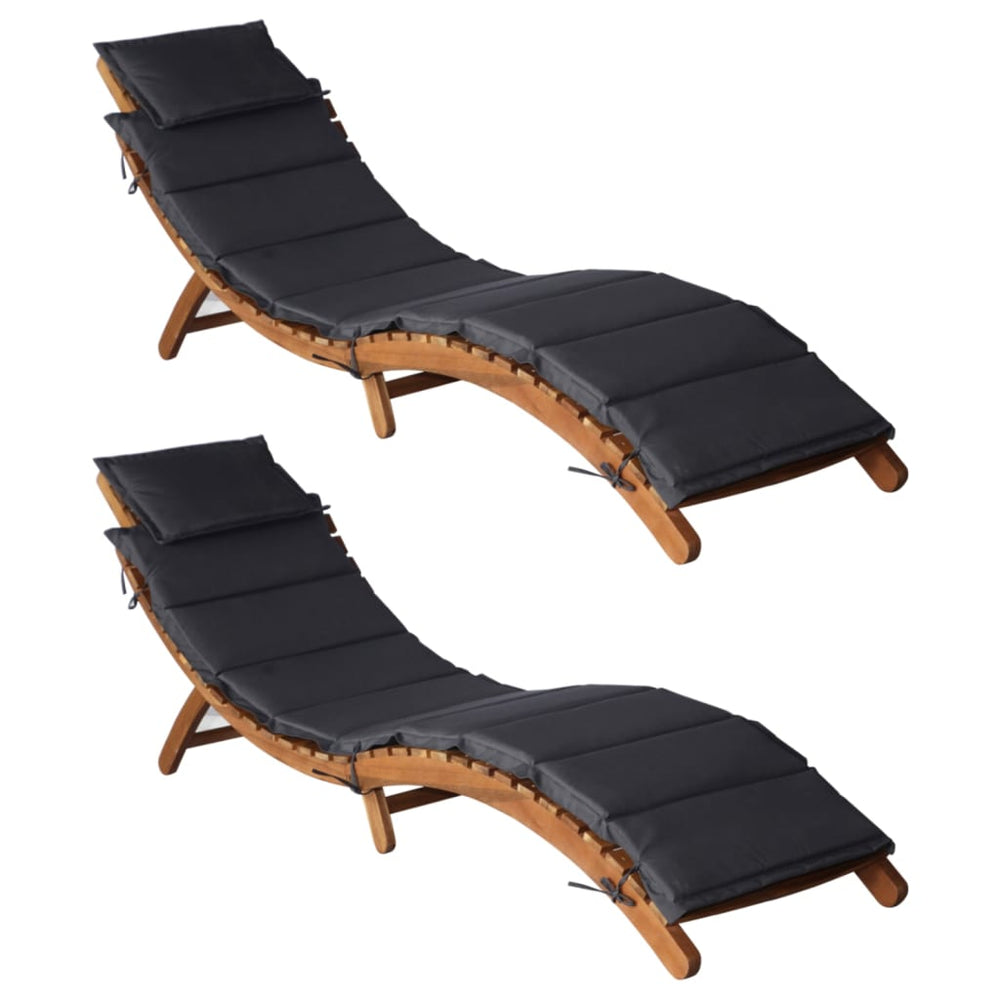 vidaXL Sun Loungers with Cushions 2 pcs. Dark Grey Solid Acacia Wood